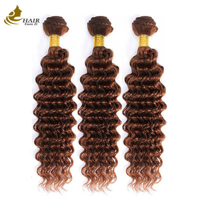 calidad  Peruvian Hair Deep Curl Copper 33# Brown color virgin Human Hair weft Bundles fábrica