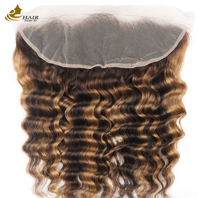 Piano 4/27 Onda profunda encaje cierre frontal cabello brasileño transparente cierre 13X4