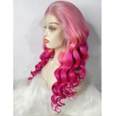 Peruca de encaje de cabello humano de color rosa suelto a la venta