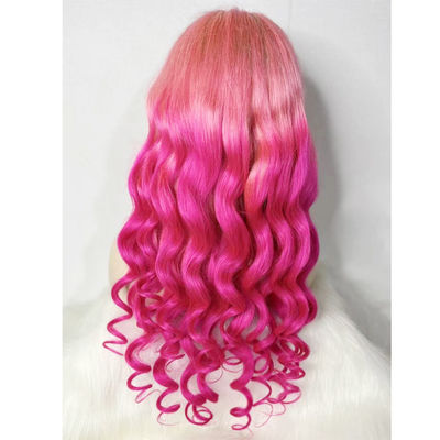 Peruca de encaje de cabello humano de color rosa suelto a la venta