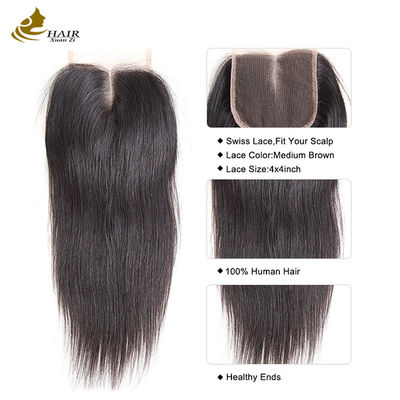 100% Cabello humano 4*4 Cerradura de encaje Color natural Cerradura de encaje recto brasileño