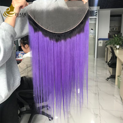 T1b/Cabello humano virgen liso púrpura con encaje 13*6 con encaje marrón claro