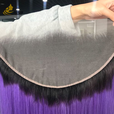 T1b/Cabello humano virgen liso púrpura con encaje 13*6 con encaje marrón claro