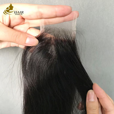 Cierre de encaje transparente de cabello humano negro natural lacio 2x6