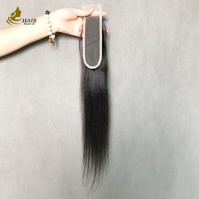 Cierre de encaje transparente de cabello humano negro natural lacio 2x6
