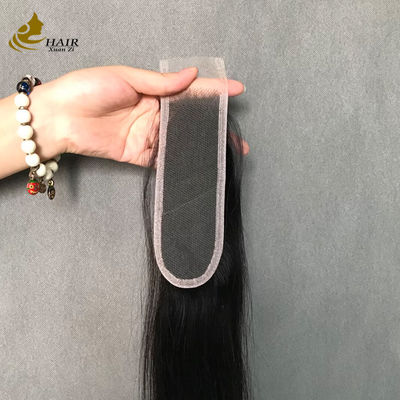 Cierre de encaje transparente de cabello humano negro natural lacio 2x6