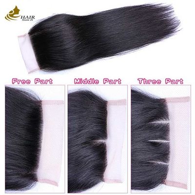 Cierre de encaje transparente 4*4 de 20 pulgadas, cabello humano liso negro natural en venta