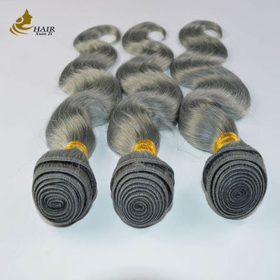 Grey Ombre extensiones de cabello humano paquetes de 26 pulgadas con cierre