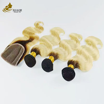 1B Blonde Ombre Extensiones de cabello humano Remy Weave Wig Bundles con cierre