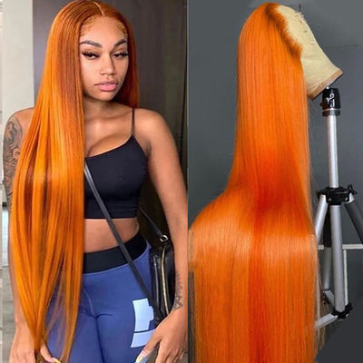 Ginger Orange encaje recto delantero Pelucas para cabello humano Pre-plucked para mujeres