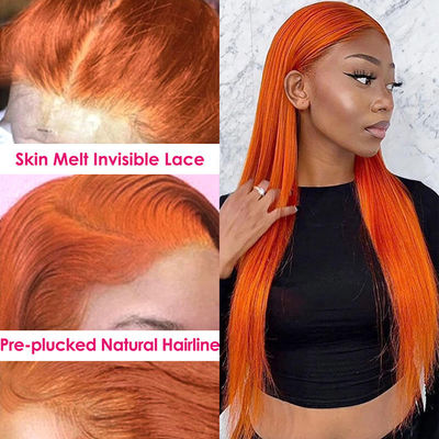 Ginger Orange encaje recto delantero Pelucas para cabello humano Pre-plucked para mujeres