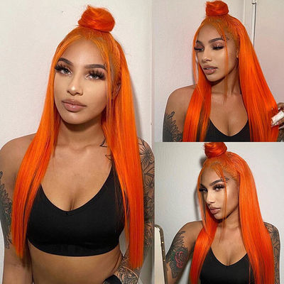 Ginger Orange encaje recto delantero Pelucas para cabello humano Pre-plucked para mujeres