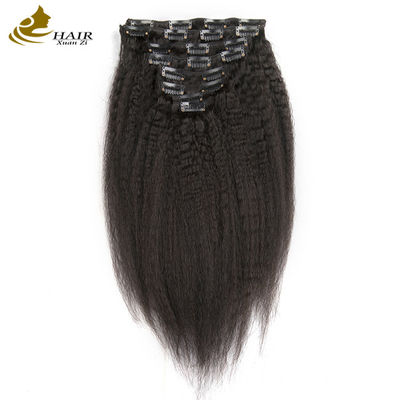 Extensiones de cabello negro natural tejido clip en largo Kinky recto ODM