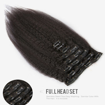 Extensiones de cabello negro natural tejido clip en largo Kinky recto ODM