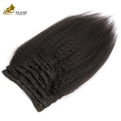 Extensiones de cabello negro natural tejido clip en largo Kinky recto ODM