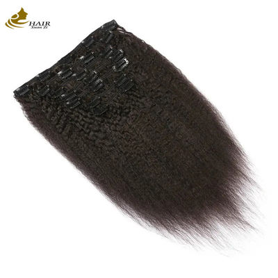 Yaki Kinky Malasia Tejido de cabello sin costura clip en extensiones 7pcs