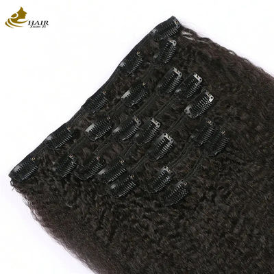 Yaki Kinky Malasia Tejido de cabello sin costura clip en extensiones 7pcs