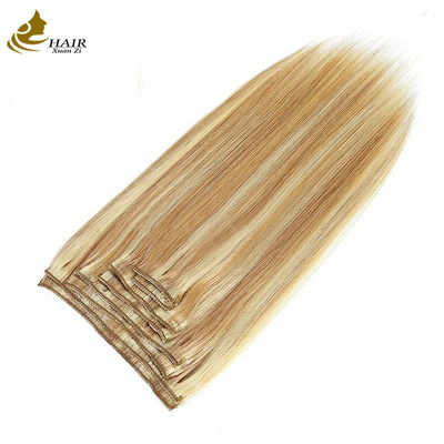 Clip de cabello humano virgen con extensiones cola de caballo derecho color piano