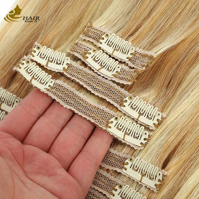 Clip de cabello humano virgen con extensiones cola de caballo derecho color piano