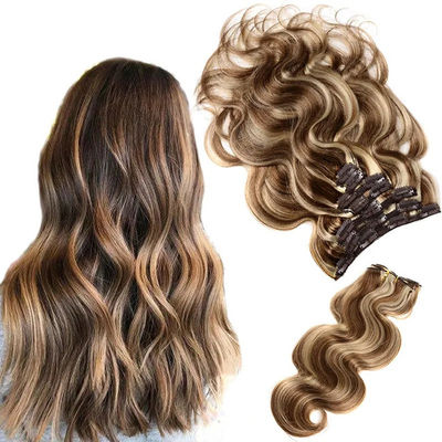 Malasia tejido sin costura clip en extensiones de cabello suave y suave
