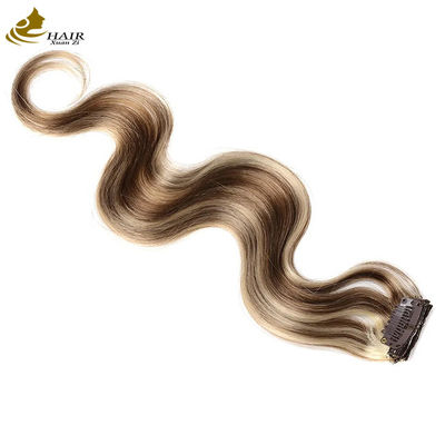 Malasia tejido sin costura clip en extensiones de cabello suave y suave