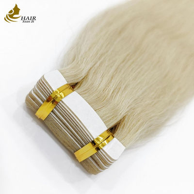 Banda de platino de queratina de tejido brasileño Remy PU en extensiones de pelo humano