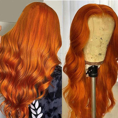 Orange Ginger Cabello humano de onda suelta Perucas Frontales de encaje personalizadas