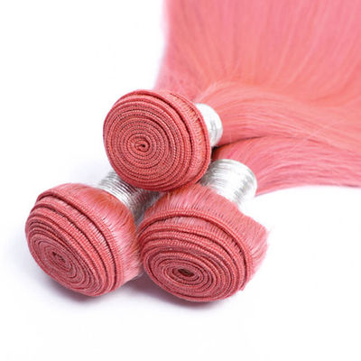 100% de fábrica de venta al por mayor de tejidos de pelo humano rosa sin procesar