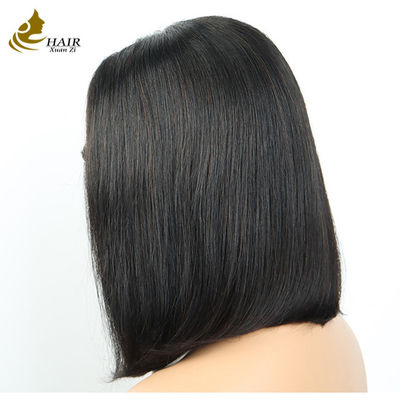 Peluca de encaje de cabello humano con parte superior de seda lisa y recta de cabello humano virgen brasileño para mujeres