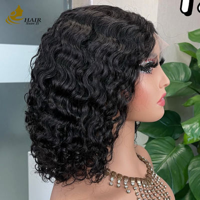 12 pulgadas sin pegamento 5 * 5 Frente encaje de pelo humano peluca onda de agua sin pegamento de seda superior de encaje completo peluca