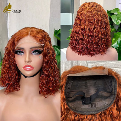 Color naranja rizado 100 cabello humano virgen 5*5 listo para ir sin pegamento Top de seda de encaje completo Peruca fácil de usar