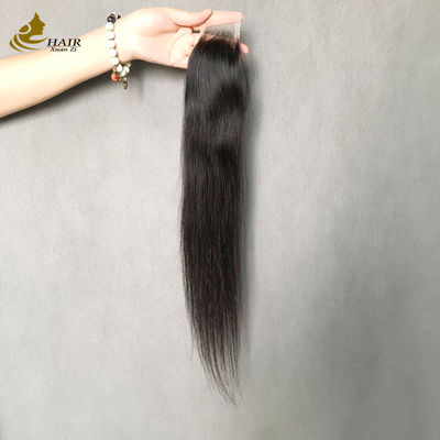 Cierre de encaje transparente de cabello humano negro natural lacio 2x6