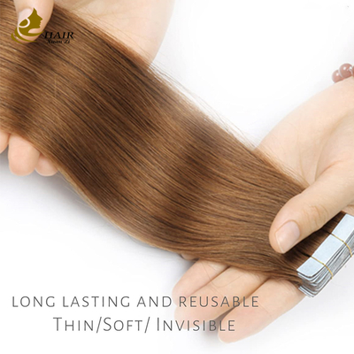 #30 Extensiones de cabello humano con cinta adhesiva, color liso, virgen, para mujer