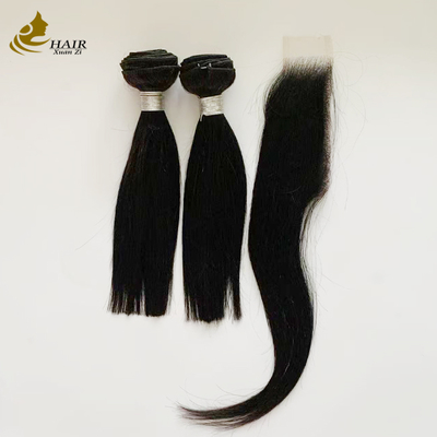 2 piezas de 10 pulgadas de pelo y HD 2 * 6 cierre de pelo cabello humano virgen natural negro recto tejido de cabello