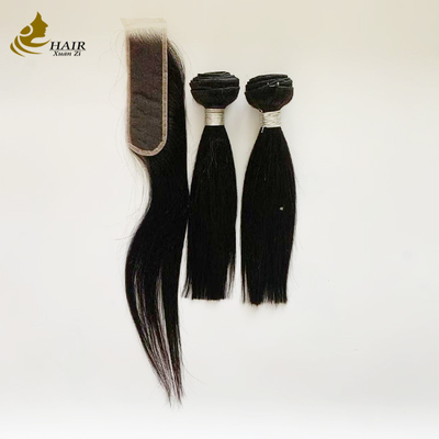 2 piezas de 10 pulgadas de pelo y HD 2 * 6 cierre de pelo cabello humano virgen natural negro recto tejido de cabello