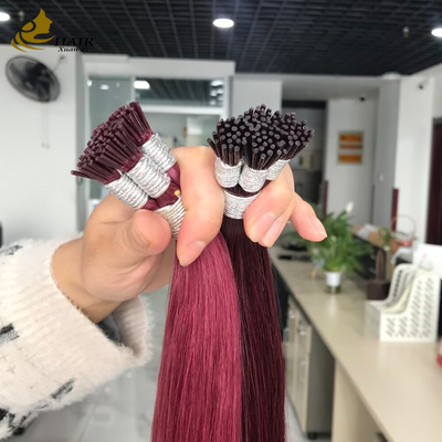 Extensiones de cabello humano I Tip alineadas con cutícula al por mayor, color Borgoña y 99J, extensiones de cabello liso