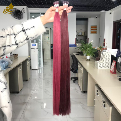 Extensiones de cabello humano I Tip alineadas con cutícula al por mayor, color Borgoña y 99J, extensiones de cabello liso