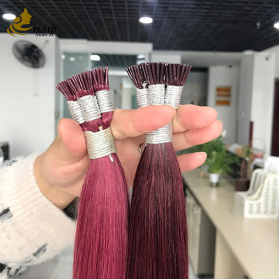 Extensiones de cabello humano I Tip alineadas con cutícula al por mayor, color Borgoña y 99J, extensiones de cabello liso
