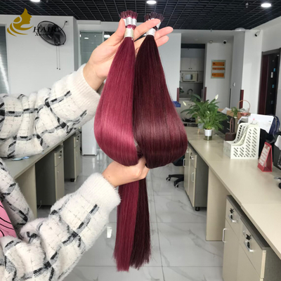 Extensiones de cabello humano I Tip alineadas con cutícula al por mayor, color Borgoña y 99J, extensiones de cabello liso