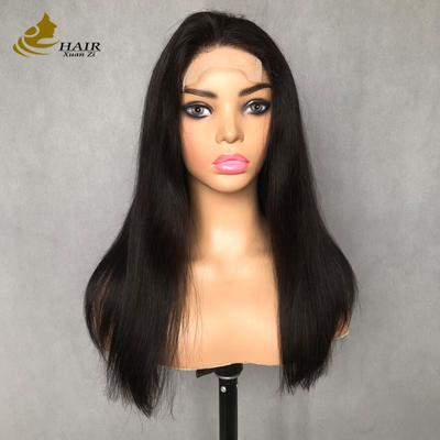 22 pulgadas natural negro cabello humano recto 4 * 4 Frente peluca de encaje