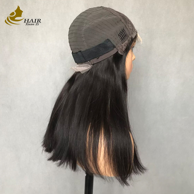 22 pulgadas natural negro cabello humano recto 4 * 4 Frente peluca de encaje