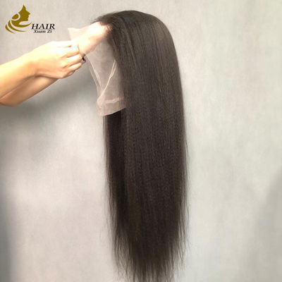 Peluca de cabello humano con encaje frontal, completamente Yaki pre-desplumado, exótico, rizado y liso 360