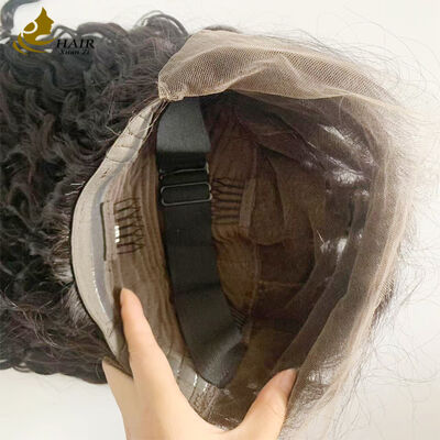 calidad Peluca de encaje completo con tope de seda de 130 de densidad, sin pegamento, con raya lateral, estilo atado a mano, aspecto natural, duradera y cómoda fábrica